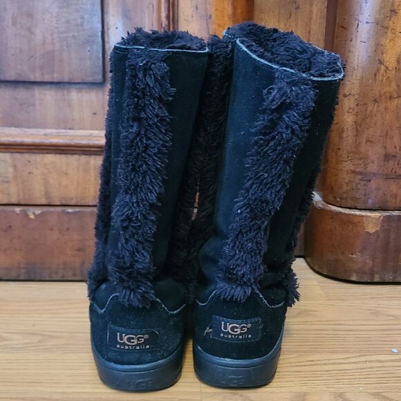 UGG BOOTS NIGHTFALL MID-CALF BLACK SHEARLING FUR-LINED SUEDE LEATHER 5 women's - Picture 4 of 7